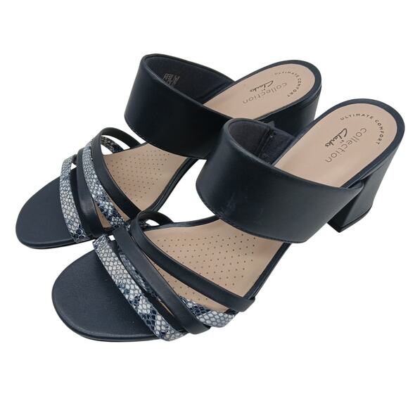 Clarks Collection Women's Leather Jocelynne Andi Combi Sandals Black Size 10M - Picture 1 of 12